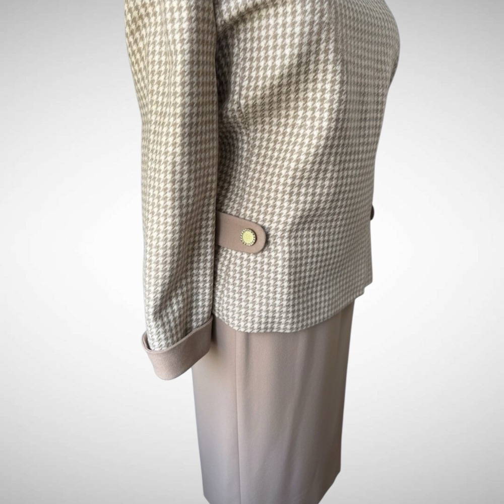 Vintage William Pearson Tan Houndstooth Skirt Suit Jacket 12 Skirt 14 - Picture 3 of 8
